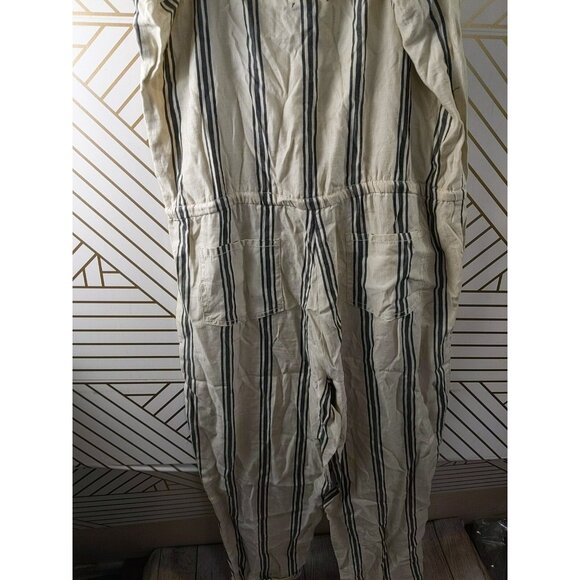 LOU & GREY Women's Linen Lyocell Striped Jumpsuit Tie Waist Sleeveless Size Med - Picture 7 of 10